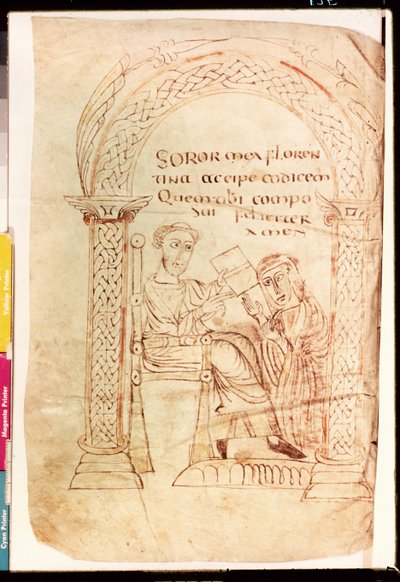 Isidore offers his work to his sister Florentina, from De fide catholica ex Veteri et Novo Testamento contra Judaeos by Isidore of Seville, c.800 by French School