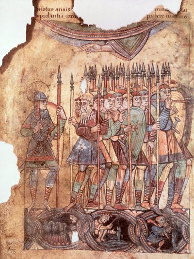 Foot Soldiers in the Crusades, from La Vie de Saint Aubin d