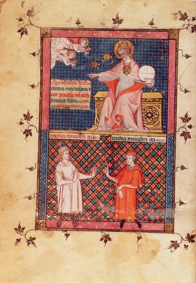 God creating medicine and giving knowledge to the doctors, from the Canon of Medicine by Avicenna (Ibn Sina) translated by Gerard de Cremone c.1320 by French School