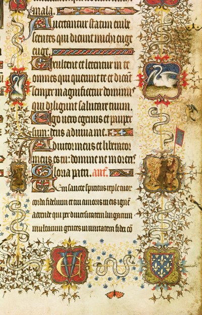 Ms Lat 919 fol.96 (detail) of Coats of Arms and Animal Decoration, from St. Peter Leading Jean de France Duke of Berry into Paradise, from the Grandes Heures de Duc de Berry by French School