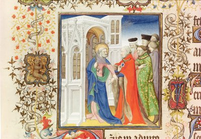 St. Peter Leading Jean de France (1340-1416) Duke of Berry into Paradise, from the Grandes Heures de Duc de Berry, 1409 by French School