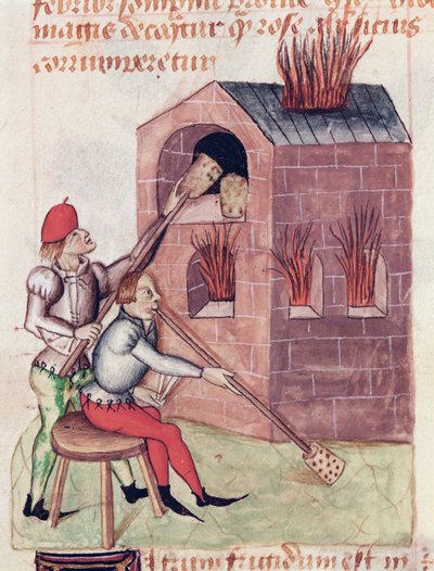 Glass blowers, from Tractatus de Herbis by Dioscorides by French School