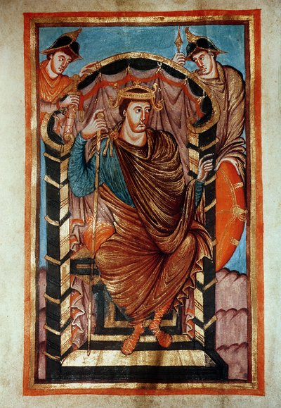Lothair I Enthroned, from the Evangiles de Lothaire by French School