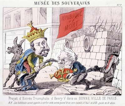Musée des Souverains - Project for the triumphal entrance of Henri V to his good city of Paris (Thiers handed him the keys of Paris defended by citizens who wield a flag written République ou la mort). by French School