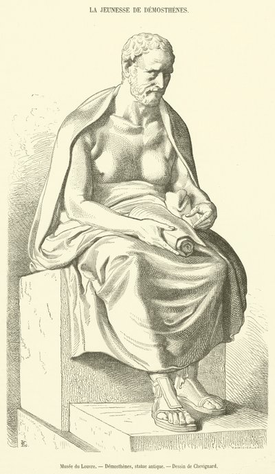 Louvre Museum, Demosthenes, Ancient Statue (engraving) by French School