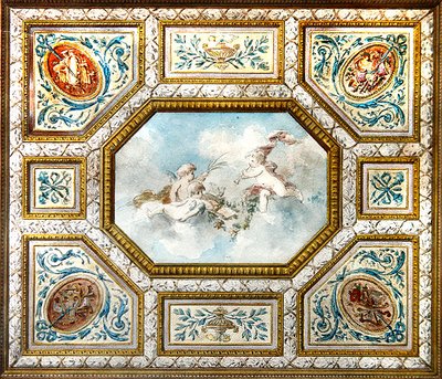 Music room ceiling with putti playing instruments by French School