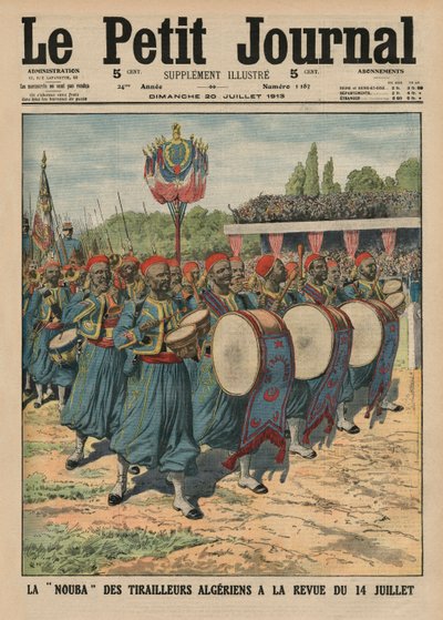 Musical section of the Algerian infantrymen parading at the review of the 14th July, front cover illustration from 
