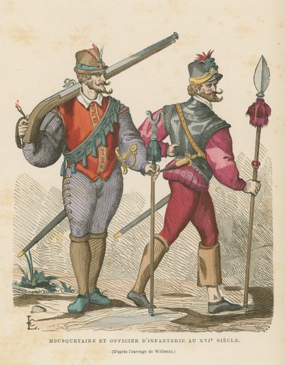 Musketeer and Infantry Officer, 16th Century by French School