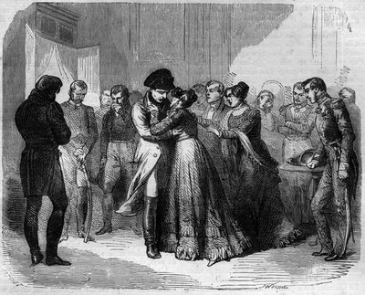 Napoleon I Bonaparte said goodbye to Marie Louise of Austria. Engraving in Histoire des papes-kings-queens-et-empereurs a travers les centuries by Maurice Lachatre by French School