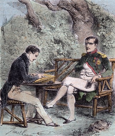 Napoleon at Saint Helena - Napoleon dictates his memoirs to Emmanuel Pons de Las Cases (1800-1854) son of Emmanuel de las Cases - From Emmanuel de las Cases, Napoleon, Memorial de Sainte-Helene by French School