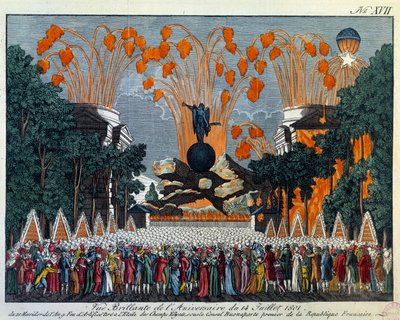National fete of 14 July 1801 on the Champs Elysees, Paris: Fireworks takes place of the star at the Champs Elysees in Paris by French School