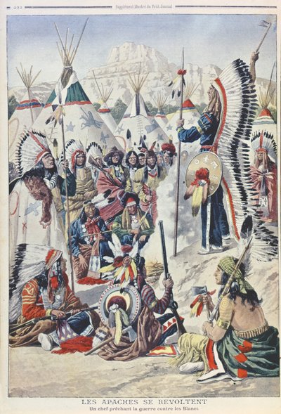 Native American Chief urging Revolt against the White People, illustration from Le Petit Journal by French School