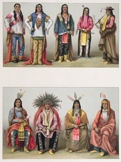 Native Americans from the Mississippi Basin and from Colorado, illustration from Le Costume Historique by A. Racinet by French School