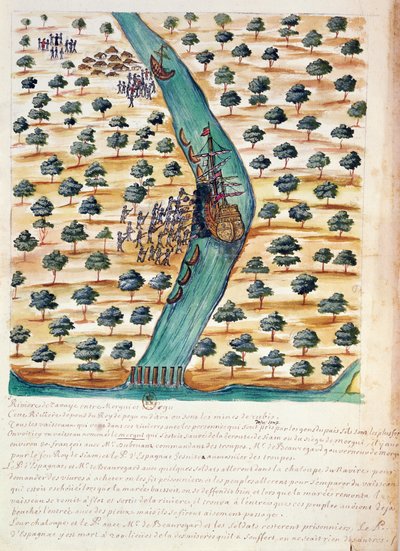 Natives attacking French ships on the River Tavoy, from an account of the Jesuits in Siam, 1688 by French School