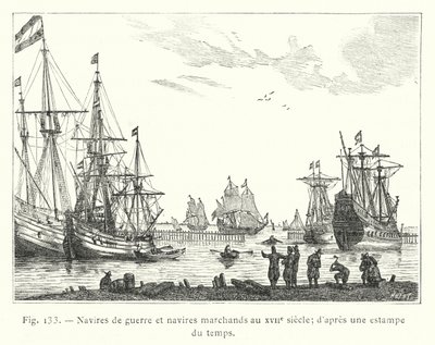 Warships and Merchant Ships in the 17th Century; after a Print of the Time by French School
