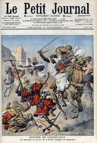 Near Casablanca, the goumiers charging at the Moroccans, illustration from Le Petit Journal, supplement illustrious by French School
