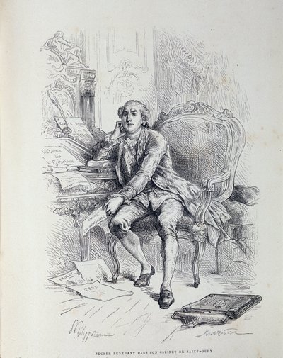 Necker in his office in Saint-Ouen, surrounded by notes 
