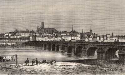 Nevers - Nievre en region Burgundy - engraving in 