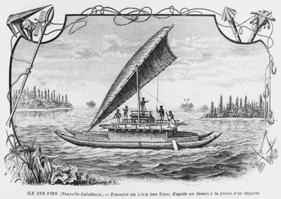 New Caledonia, Pirogue of the Isle of Pines, After a Pen and Ink Drawing of a Deportee, Illustration from the Bulletin Les Missions Catholiques, 1893 by French School