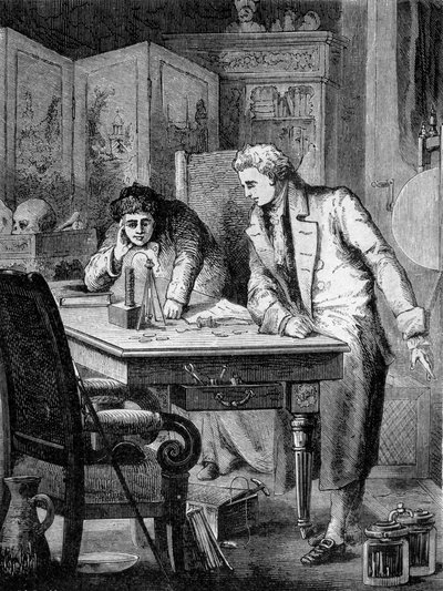 Nicholson and Carlisle decomposing water by the pile of Volta by French School