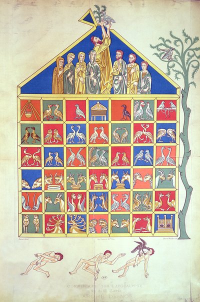 Noahs Ark, facsimile of an original 12th century manuscript, 19th century by French School