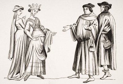 Noble Lady and Maid of Honour and Two Burgesses, After a Miniature in 