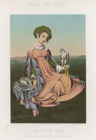 Noble Girl Sitting with a Falcon on Her Arm by French School