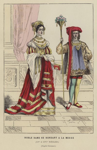 Noblewoman going to Mass, 15th or 16th Century by French School