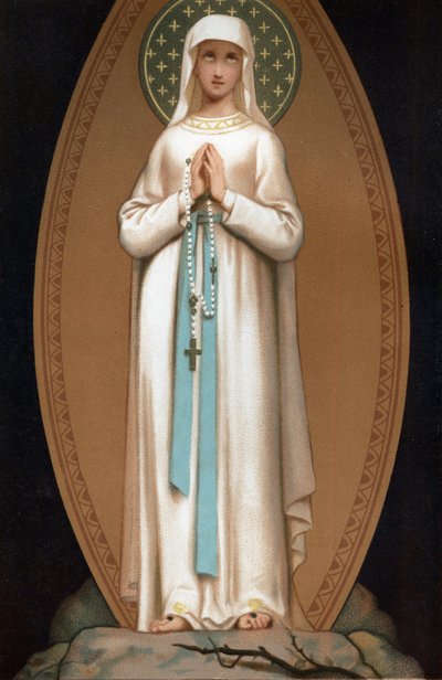 Notre Dame de Lourdes: Representation of the Virgin Mary as it Appeared to Bernadette Soubirous in the Cave of Lourdes in 1858 by French School