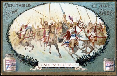 Numidia in Antiquity: Numidian equestrian game. Liebig chromolithography late 19th century by French School