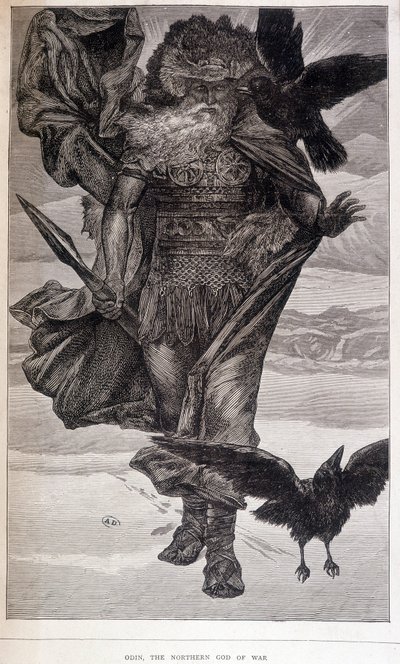Odin, Germanic God of War and Poetry - Engraving by French School