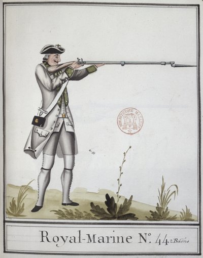 Officer of the Marine Royale with a bayonetted musket, 1768 by French School