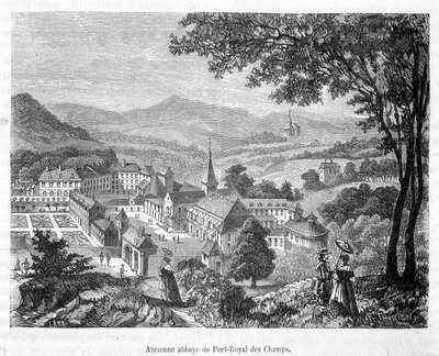 Old abbey of Port Royal des Champs bird view - engraving by French School