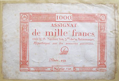 One thousand franc banknote, 1795 by French School