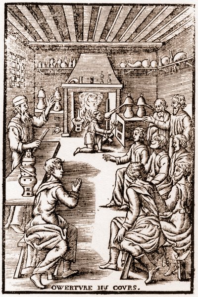 Opening of the course of transmutatory chemistry - Engraving of 1653 in 