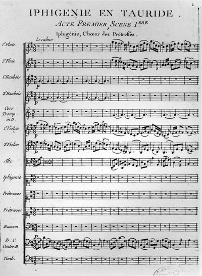 Opening page of the score of Iphigénie en Tauride by Gluck by French School