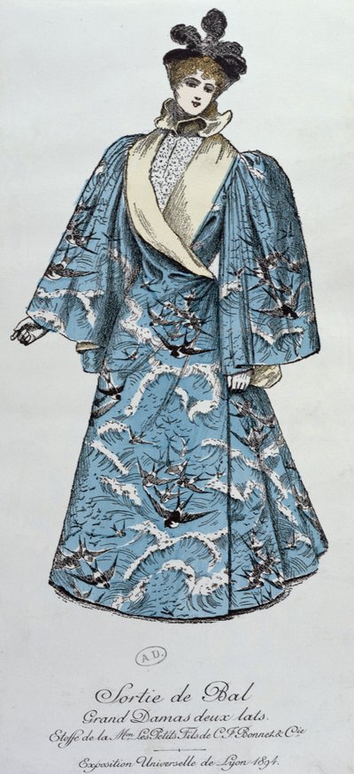 Opera cloak created by the couturier Worth, from a prospectus for the Exposition Universelle de Lyon, 1894 by French School