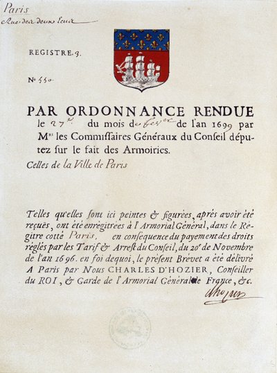 Order establishing the Arms of the City of Paris, February 27 by French School