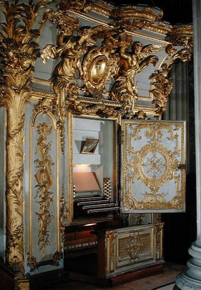 Organ with the door open, in the chapel by French School