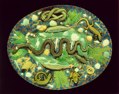 Oval Dish With Fish And Reptiles, reproduction of Bernard Palissy ware by French School