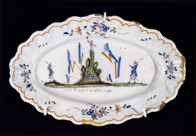 Oval plate with the inscription Vive le Roi et la Nation 1790, Nevers workshop by French School