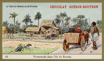 Ox cart ride on the island of Borneo by French School