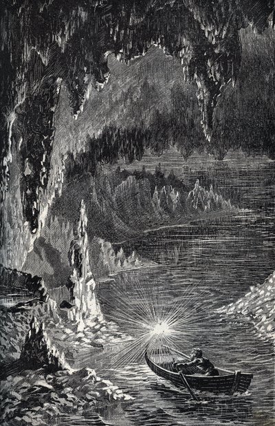 Padirac Cave in the Lot department, in France - Riviere souterraine - Gouffre de Padirac - dans le Lot en France - engraving in 