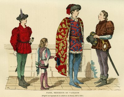 Page costumes, lord and varlet in the 15th century by French School