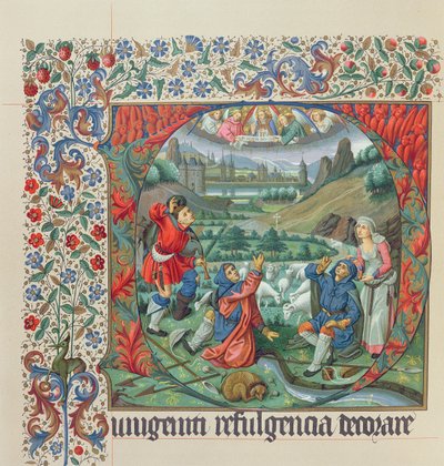Page from a Facsimile Edition of Missel de Jouvenel des Ursins with an Historiated Initial and a View of Paris and the Seine in 15th Century by French School