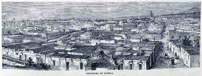 Panorama of Puebla, Central Mexico, from The Ancient Cities of the New World, by Claude-Joseph-Desire Charnay, pub. 1887 by French School