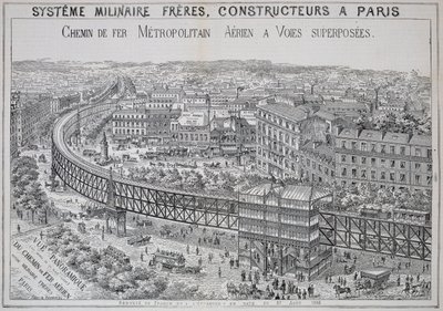 Panoramic View of the Overground Metro in Paris, illustration from Le Metropolitain by French School