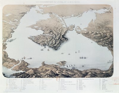 Panoramic View and Plan of Sevastopol and the Black Sea Coast at the Time of the Crimean War by French School