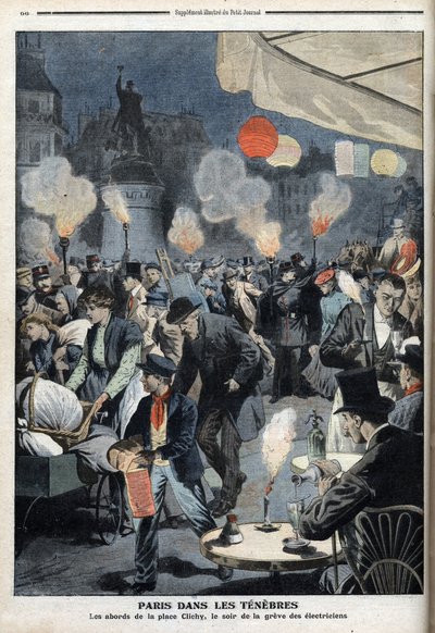 Paris in darkness - The surroundings of the Clichy place, the evening of the strike of the electricians - Le petit Journal, March 1907 by French School