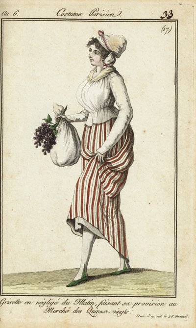 Parisian shop-girl in casual morning gown, 26 March 1798 by French School
